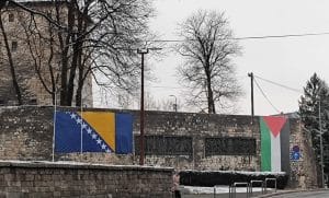bosnian and palestinians flags in bihac
